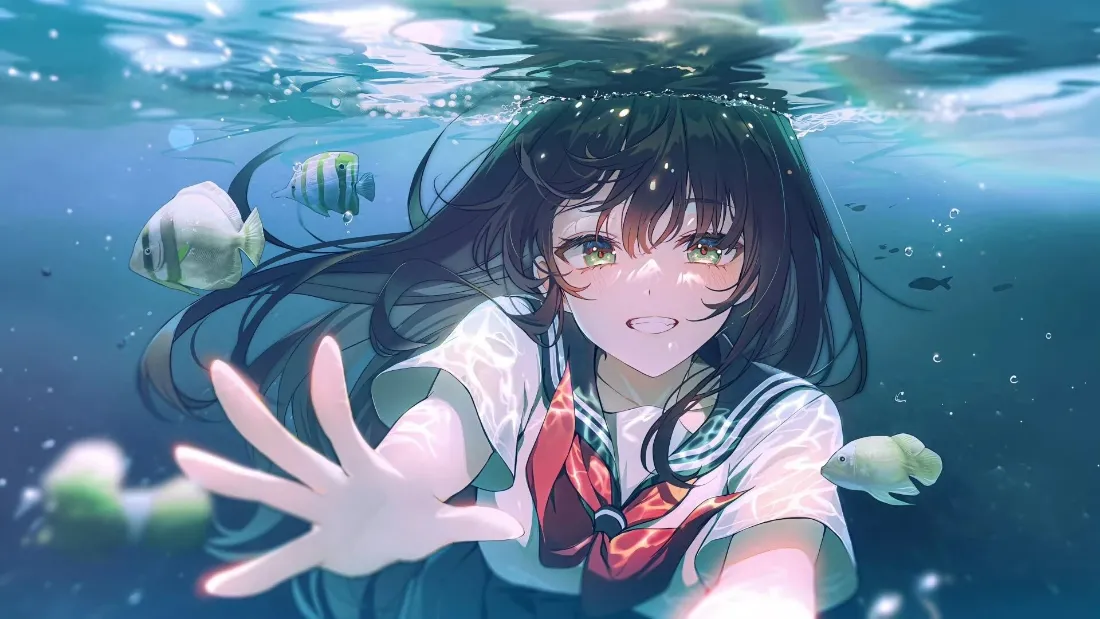 2k水下JK少女壁纸｜深海背景图片 - 二次元插画「哲风壁纸」