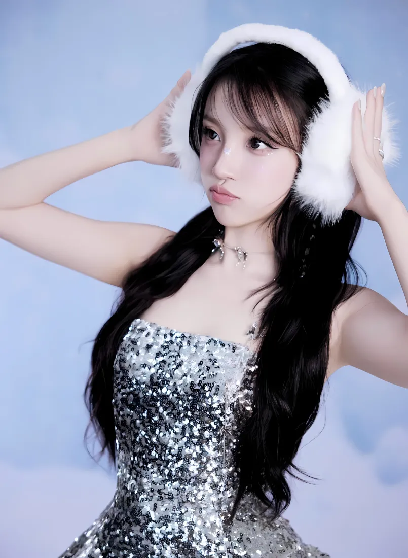 宋雨琦手机壁纸｜浅蓝背景图片 - 毛绒耳罩造型「哲风壁纸」