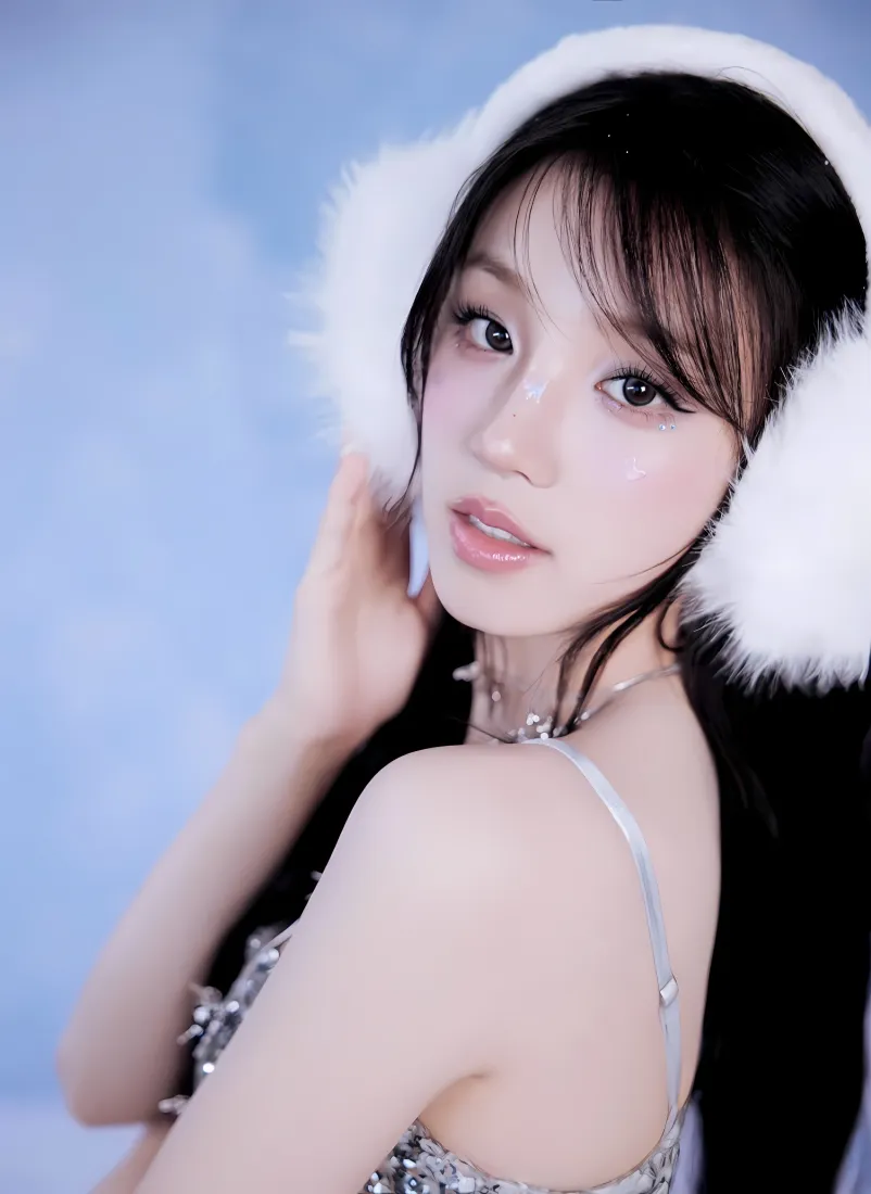 宋雨琦手机壁纸｜淡蓝色背景图片 - 甜美冬日造型「哲风壁纸」