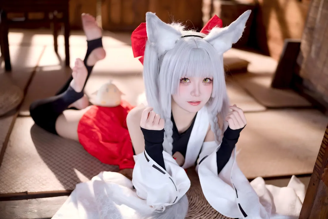 5k狐耳少女cos壁纸｜榻榻米背景图片 - 黑丝萌妹「哲风壁纸」