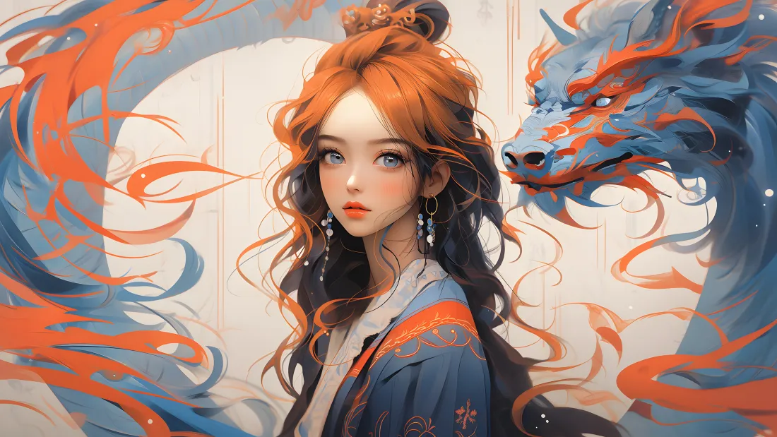 4k古风少女壁纸｜龙背景图片 - 国风插画「哲风壁纸」