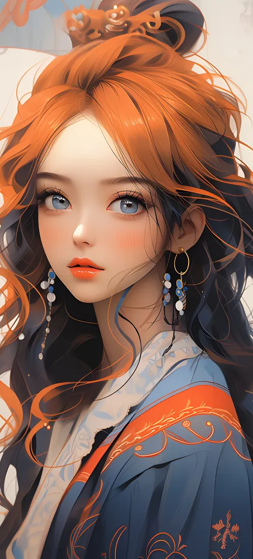 橙发古风少女手机壁纸｜汉服背景图片 - 国风美女「哲风壁纸」