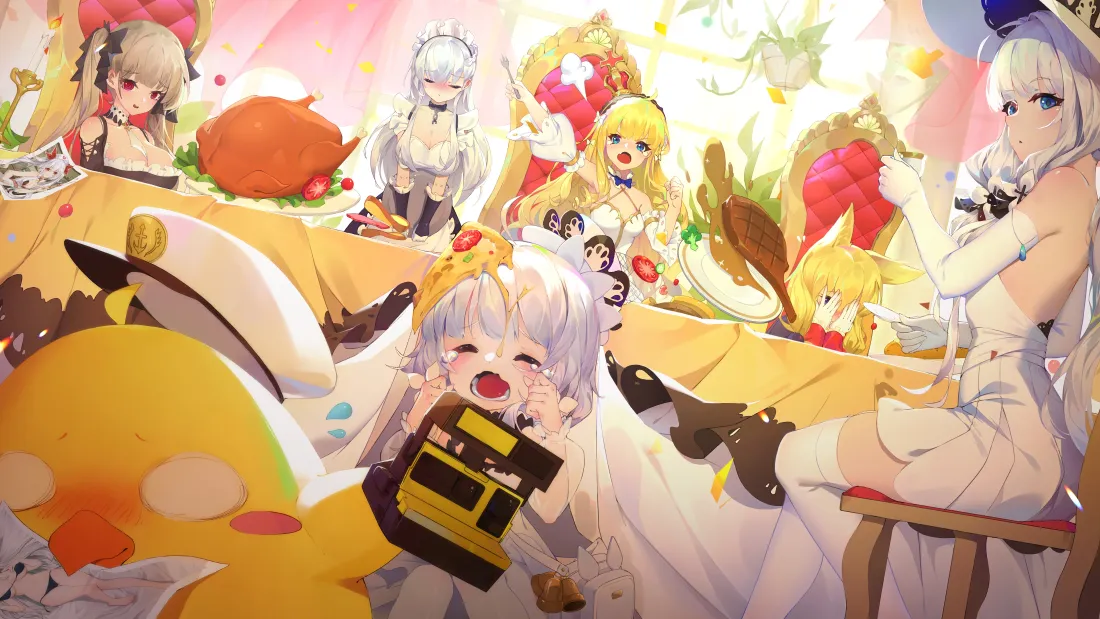 4k碧蓝航线壁纸｜宴会聚餐背景图片 - 可爱少女群像「哲风壁纸」