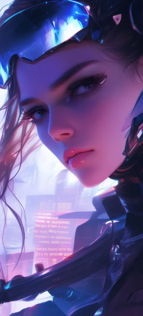 赛博少女手机壁纸｜霓虹都市背景图片 - 冷飒「哲风壁纸」
