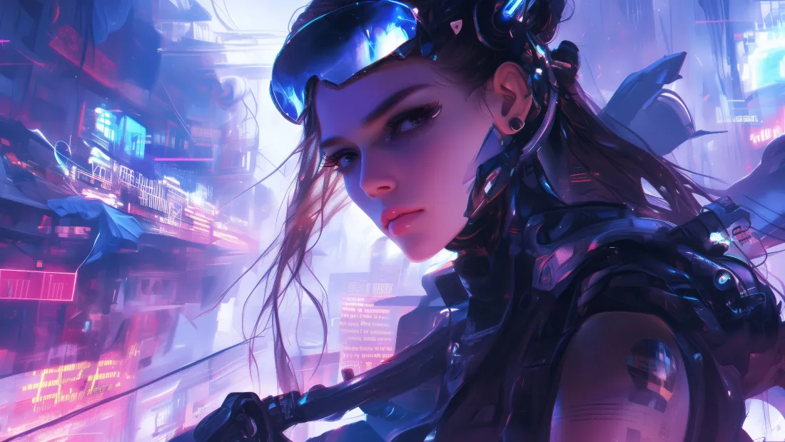 4k赛博朋克少女壁纸｜霓虹都市背景图片 - AI制作「哲风壁纸」