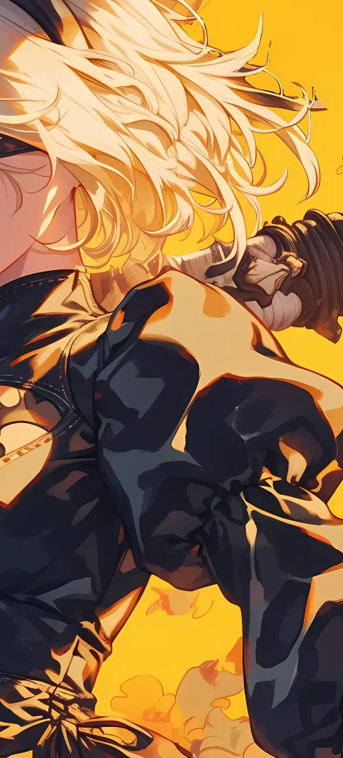 动漫金发帅哥手机壁纸｜黄色背景图片 - 热血格斗「哲风壁纸」