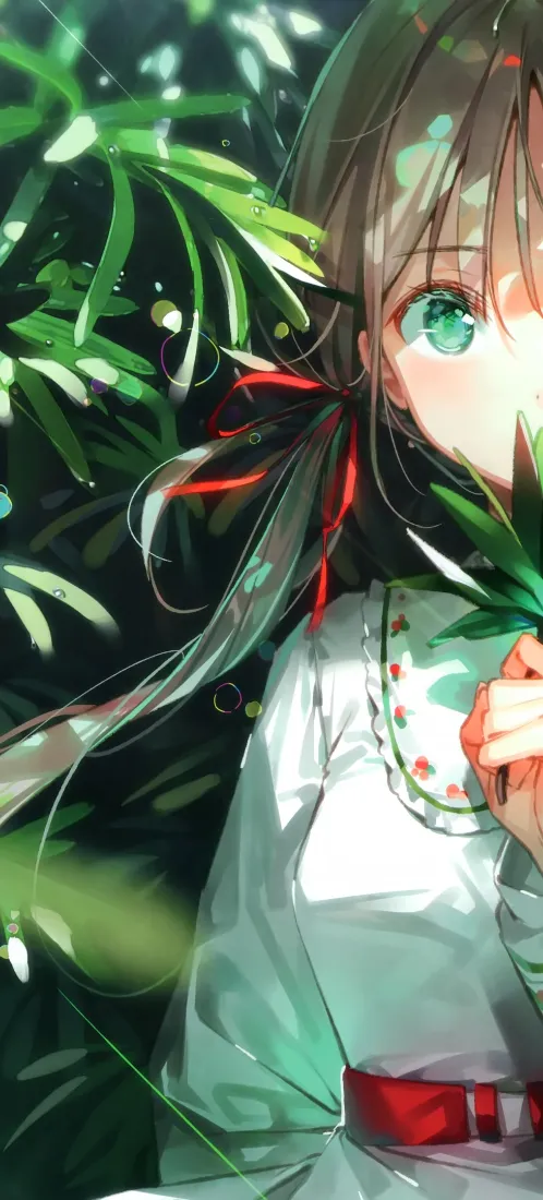 动漫少女手机壁纸｜林间绿植背景图片 - 清新治愈风「哲风壁纸」