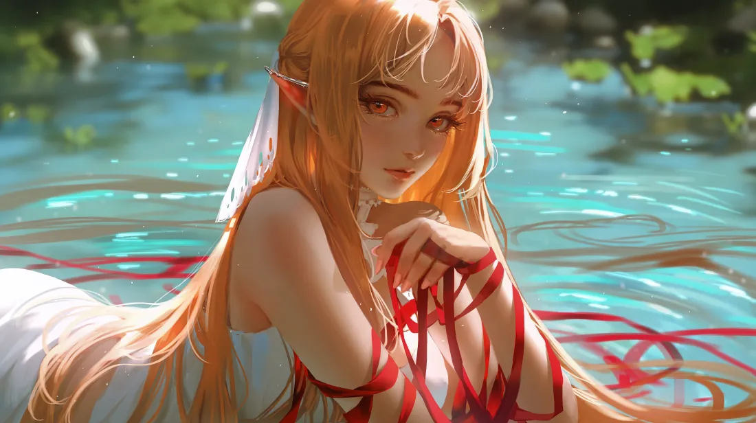 7k亚丝娜壁纸｜海边背景图片 - 精灵少女「哲风壁纸」