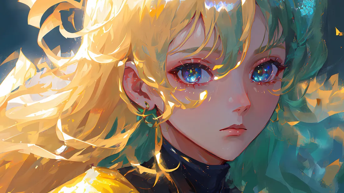 4k金发蓝瞳少女壁纸｜光影插画背景图片 - 二次元「哲风壁纸」