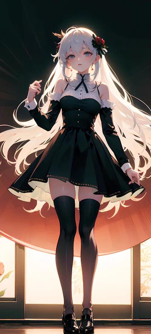 银发少女手机壁纸｜暖光窗边背景图片 - 优雅黑裙「哲风壁纸」