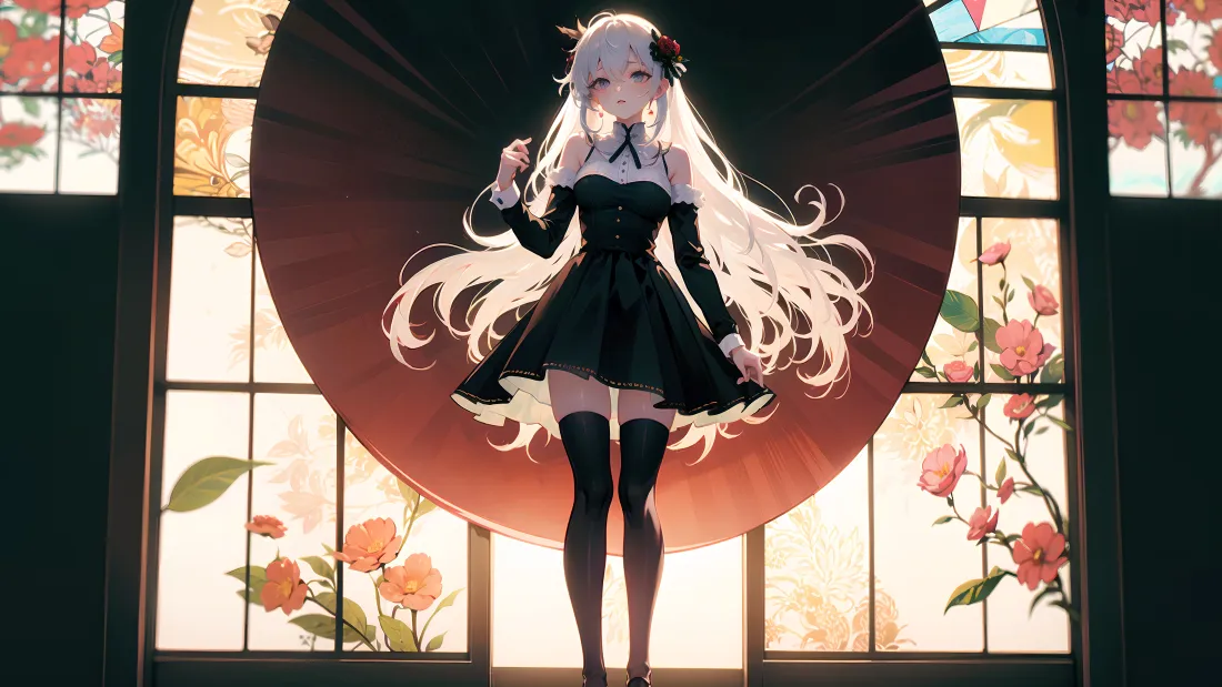 4k白发少女壁纸｜花窗背景图片 - 古风二次元角色「哲风壁纸」