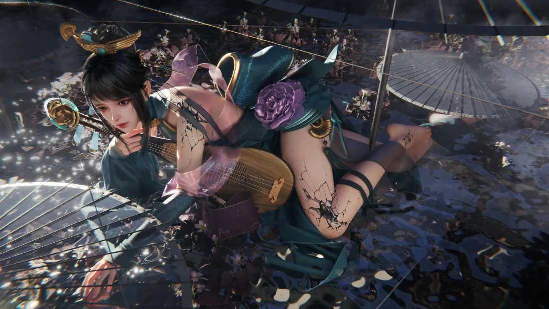 4k古风机器人壁纸｜雨夜油纸伞背景图片 - 国风赛博朋克「哲风壁纸」