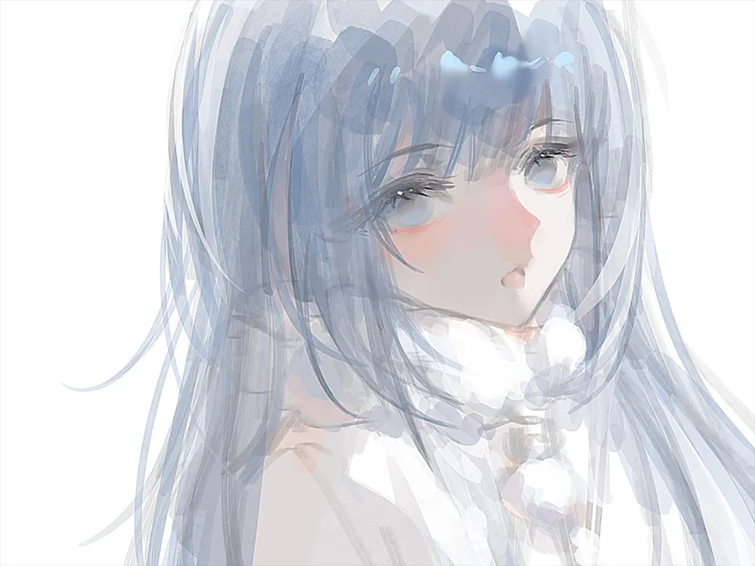 2k蓝发少女壁纸｜纯白背景图片 - 清冷动漫女孩「哲风壁纸」