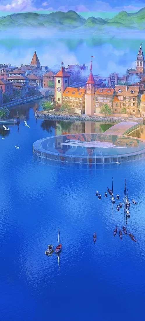 湖滨小镇手机壁纸｜山水背景图片 - 清新宁静「哲风壁纸」