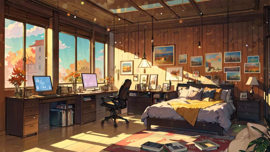 4k温馨居室壁纸｜阳光落地窗背景图片 - 艺术插画「哲风壁纸」