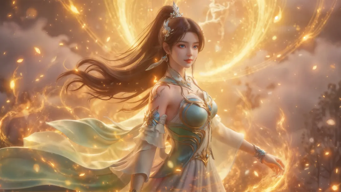 6k萧薰儿壁纸｜金光云层背景图片 - 斗破苍穹「哲风壁纸」