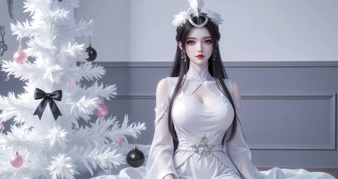 6k陆嫁嫁壁纸｜白色圣诞树室内背景图片 - 神国之上御姐「哲风壁纸」