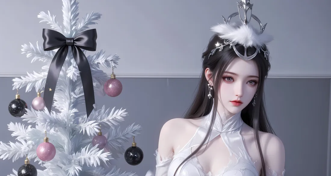 6k陆嫁嫁壁纸｜白色圣诞树背景图片 - 神国之上美人「哲风壁纸」