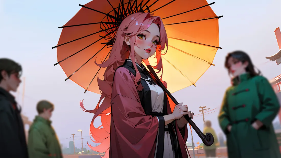 4k粉发汉服少女壁纸｜古风街景背景图片 - 超清4K「哲风壁纸」