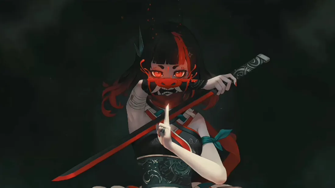 4k鬼刀壁纸｜红瞳鬼面少女背景图片 - 4K超清「哲风壁纸」