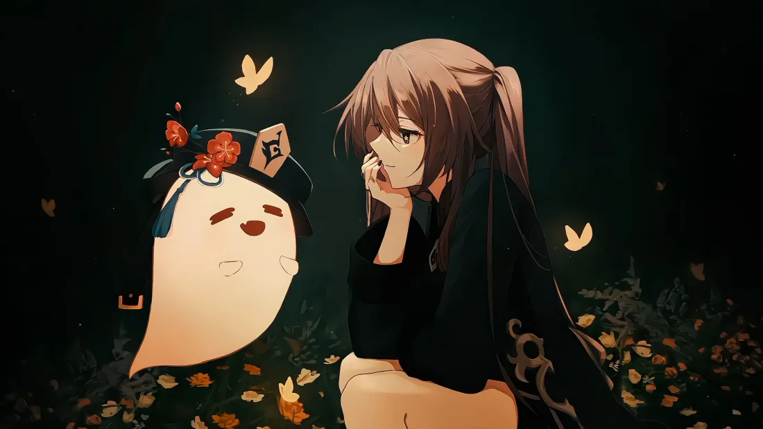 4k胡桃壁纸｜暗夜花丛背景图片 - 原神同人「哲风壁纸」