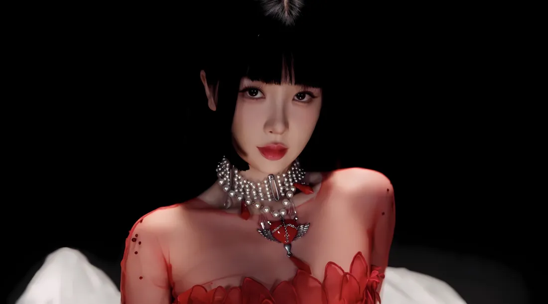 5k虞书欣壁纸｜黑色背景图片 - 红裙冷艳造型「哲风壁纸」