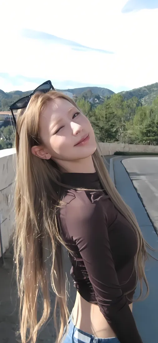 赵美延手机壁纸｜户外青山背景图片 - 清甜氛围感美女「哲风壁纸」