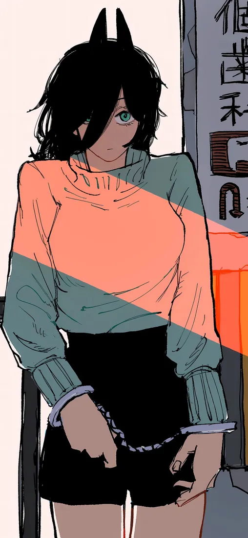 手铐猫耳少女手机壁纸｜街头背景图片 - 日系插画「哲风壁纸」