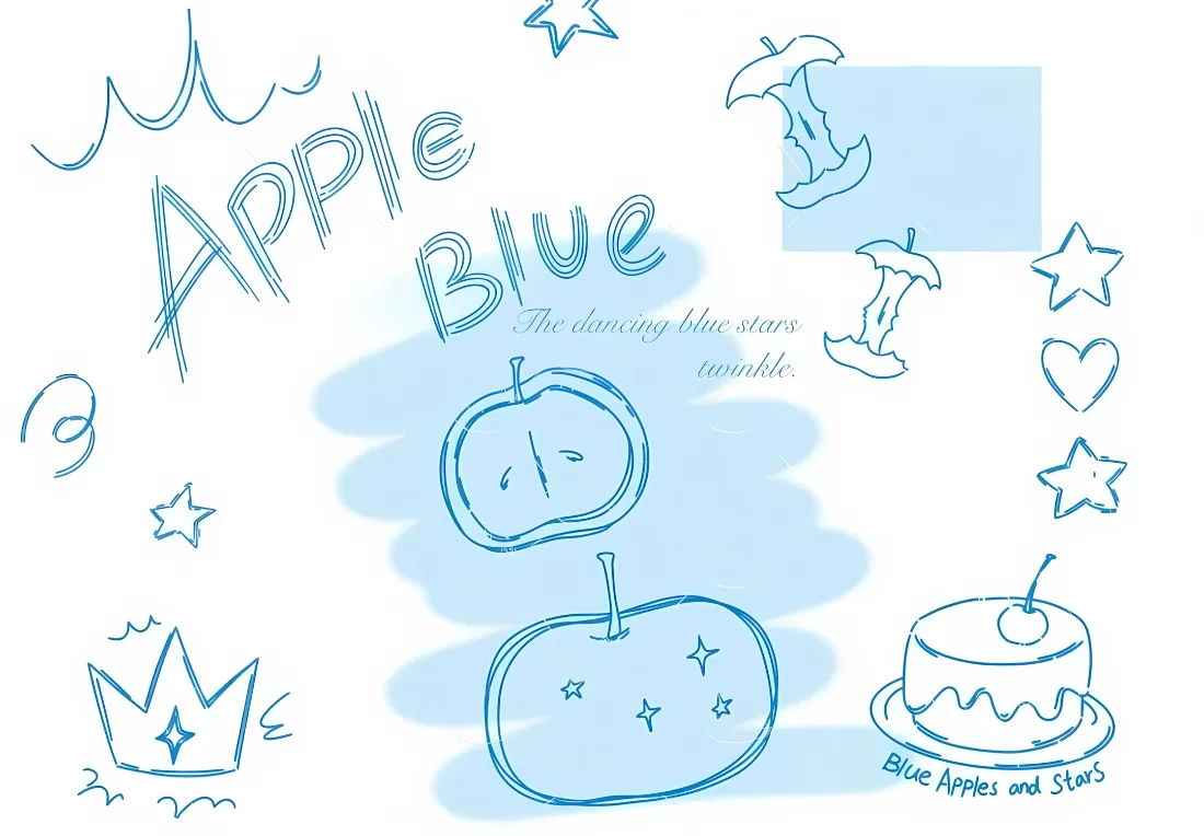 2k蓝色苹果壁纸｜手绘简笔背景图片 - 清新治愈「哲风壁纸」
