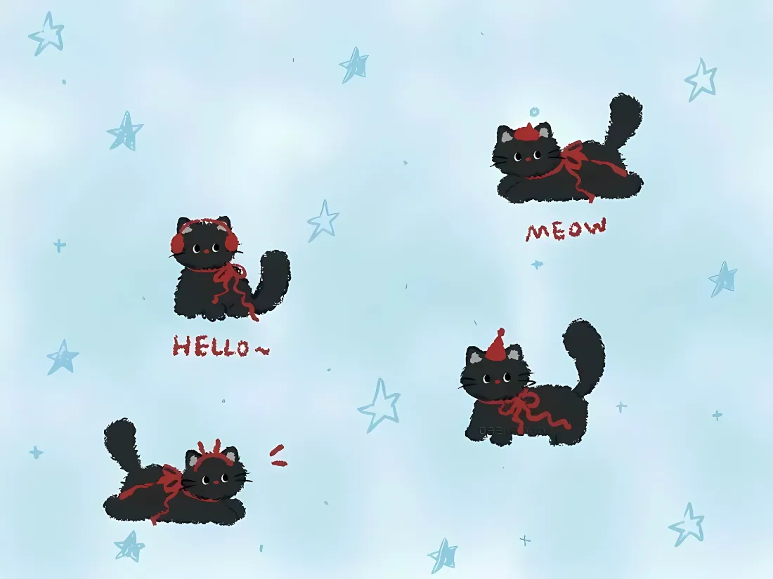 2kins小猫壁纸｜浅蓝星星背景图片 - 可爱治愈风「哲风壁纸」