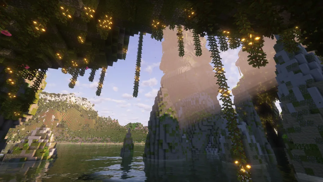 3k我的世界壁纸｜像素自然背景图片 - 洞穴外山水景观「哲风壁纸」