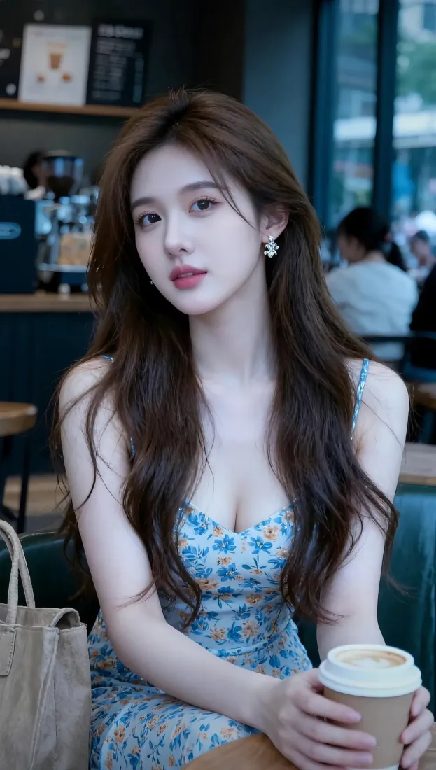 清纯美女手机壁纸｜咖啡店背景图片 - 氛围感夏日穿搭「哲风壁纸」