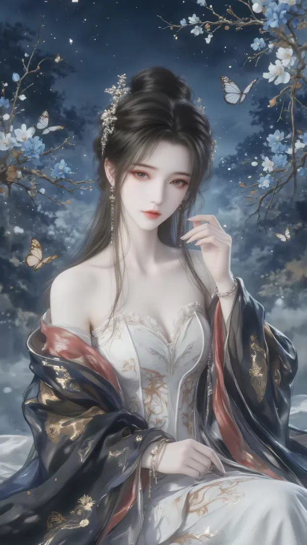 诛仙斗罗手机壁纸｜暗夜花枝背景图片 - 清冷古风美人「哲风壁纸」