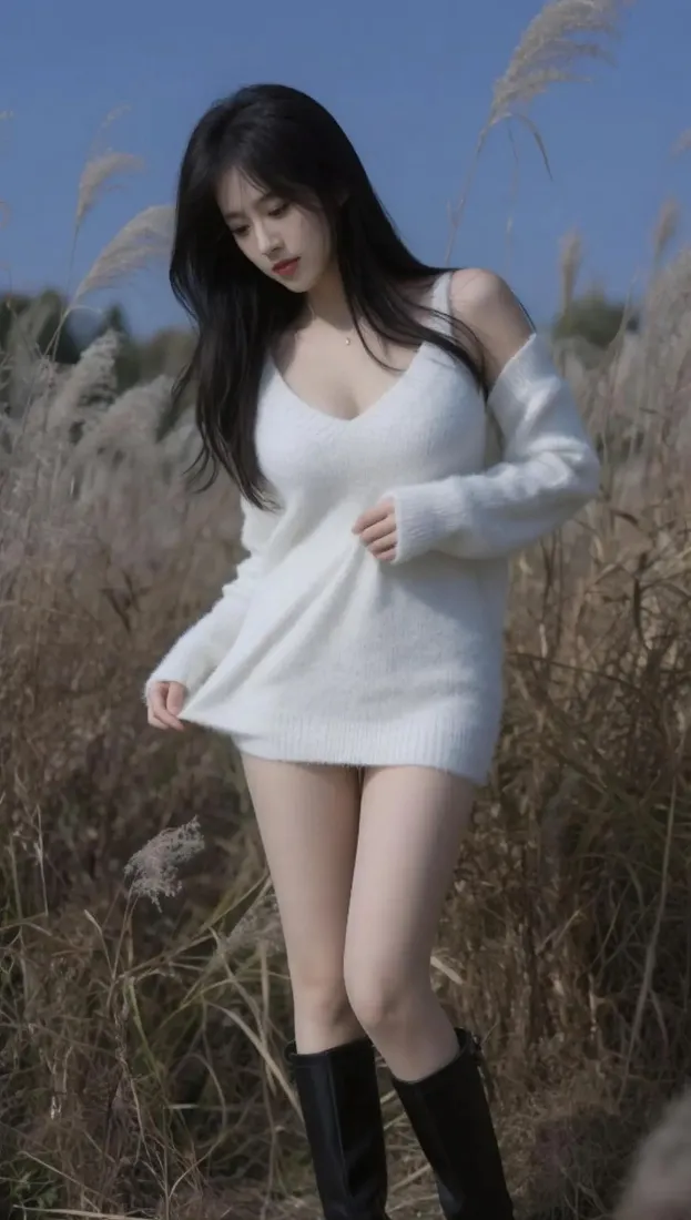 白裙美女手机壁纸｜芦苇丛背景图片 - 秋日户外氛围感「哲风壁纸」