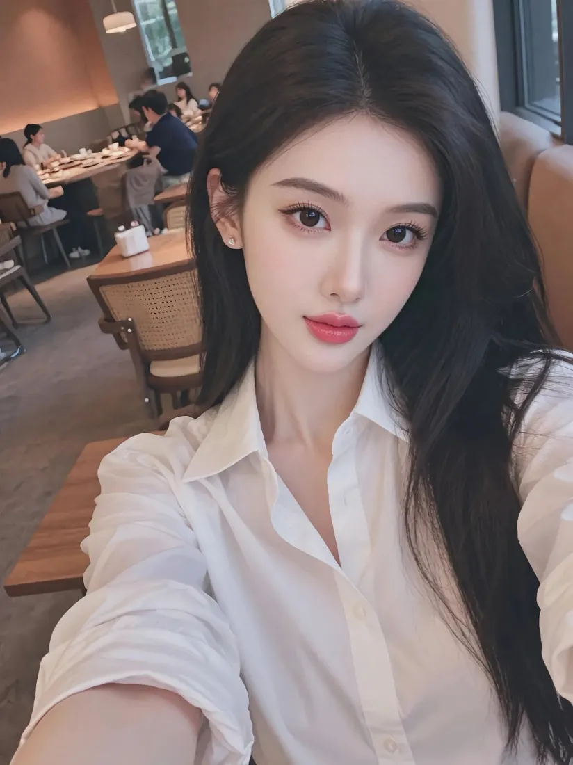 白衬衫美女手机壁纸｜餐厅背景图片 - 气质女神「哲风壁纸」