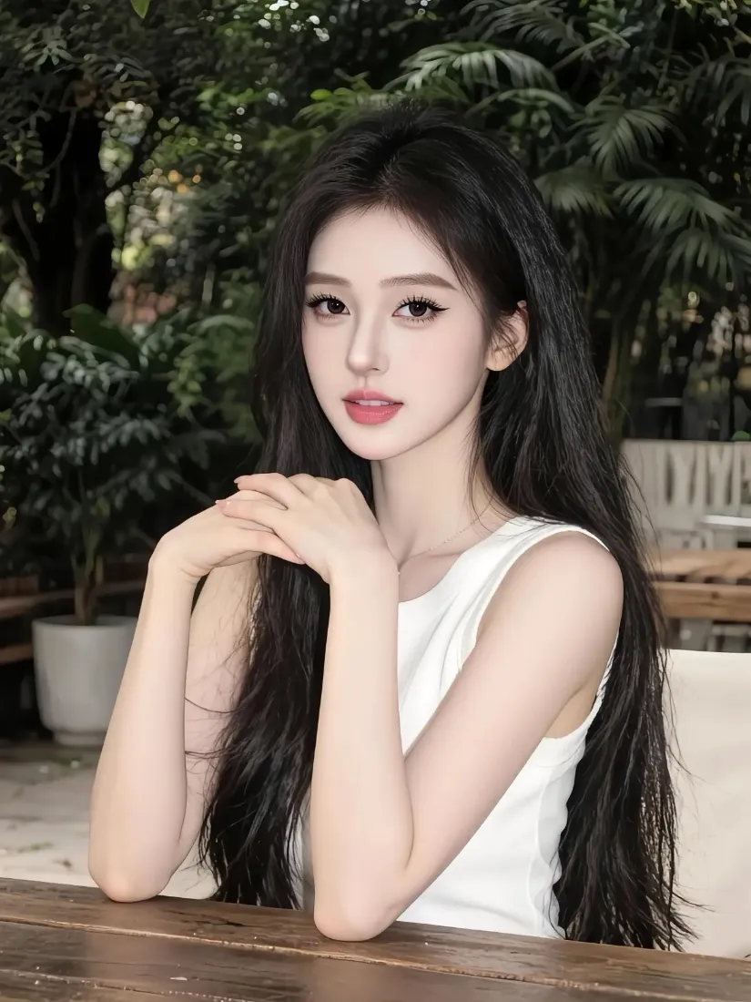 长发美女手机壁纸｜户外绿植背景图片 - 清纯甜美「哲风壁纸」