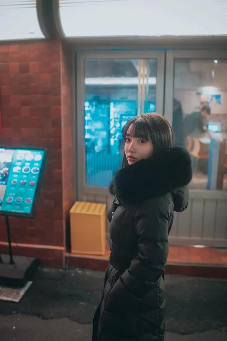 韩国街拍手机壁纸｜冬日街头背景图片 - 气质美女「哲风壁纸」