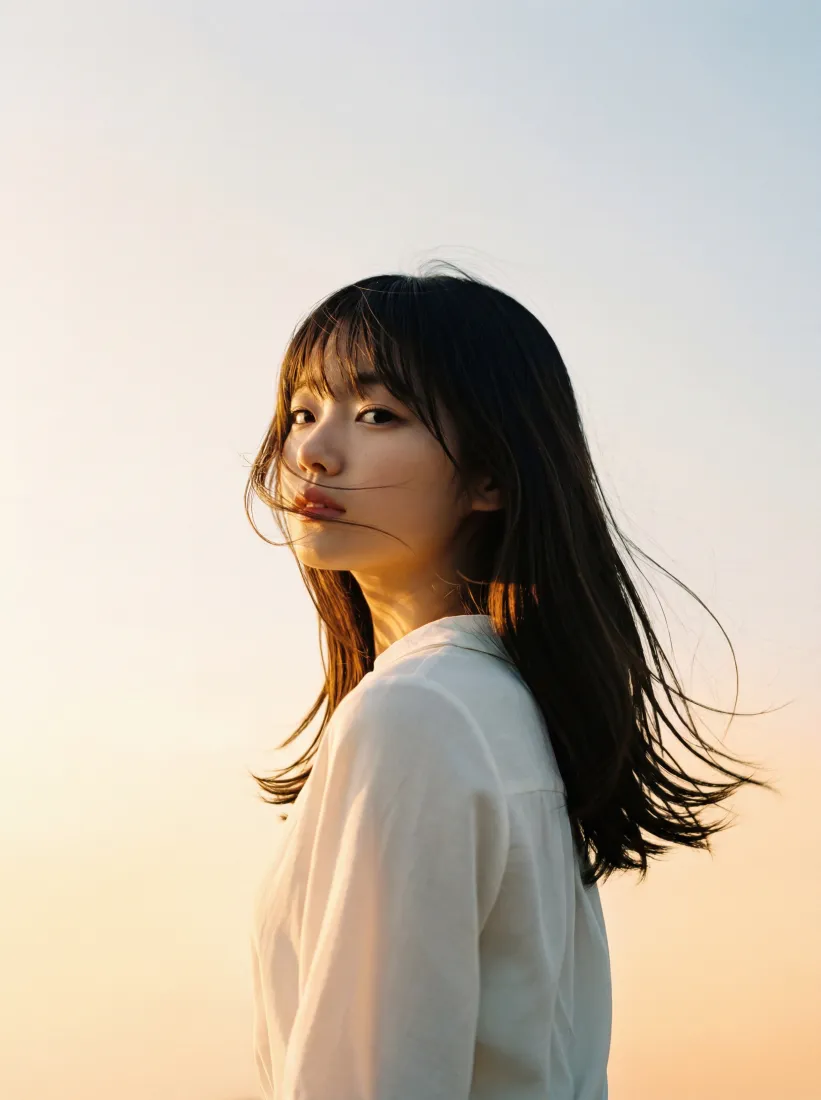 清纯少女手机壁纸｜渐变天空背景图片 - 治愈氛围感「哲风壁纸」