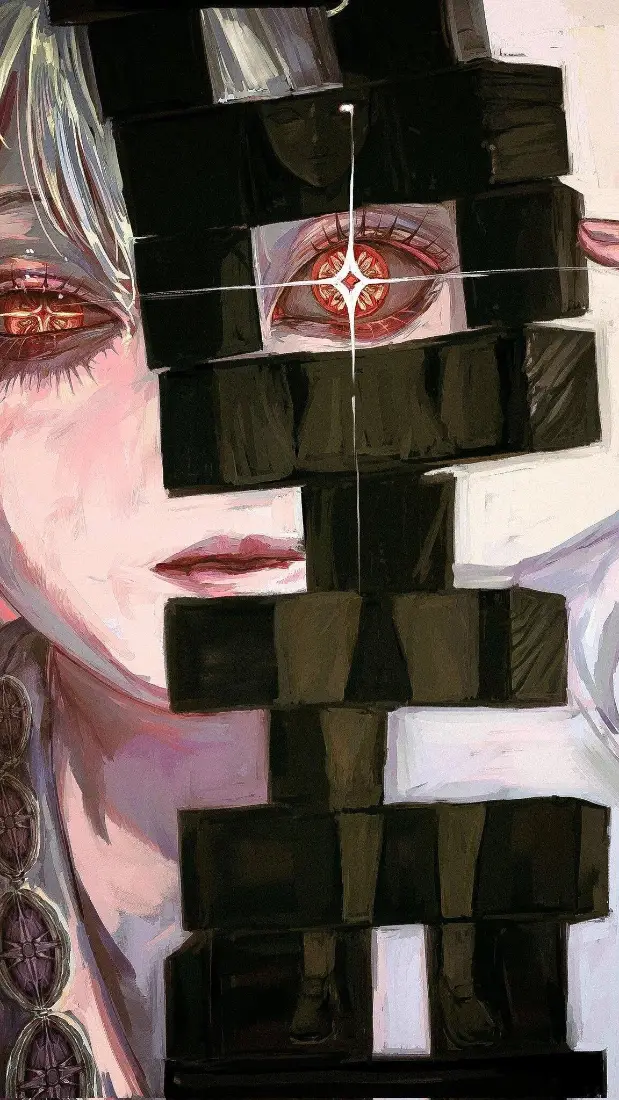 红瞳少女手机壁纸｜砖块拼接背景图片 - 暗黑二次元插画「哲风壁纸」