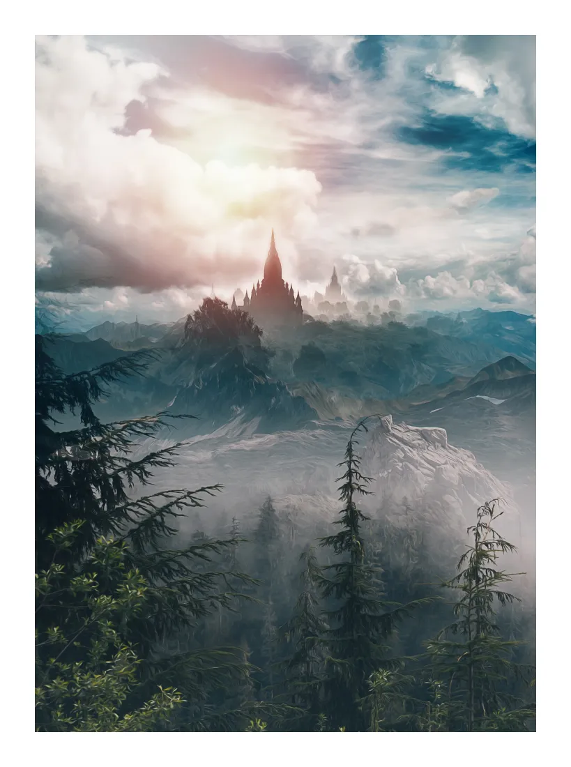 城堡手机壁纸｜山谷密林背景图片 - 阳光云雾霞光「哲风壁纸」