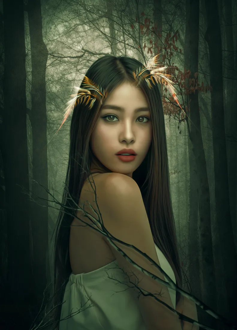 森林精灵手机壁纸｜树林背景图片 - 气质美女「哲风壁纸」