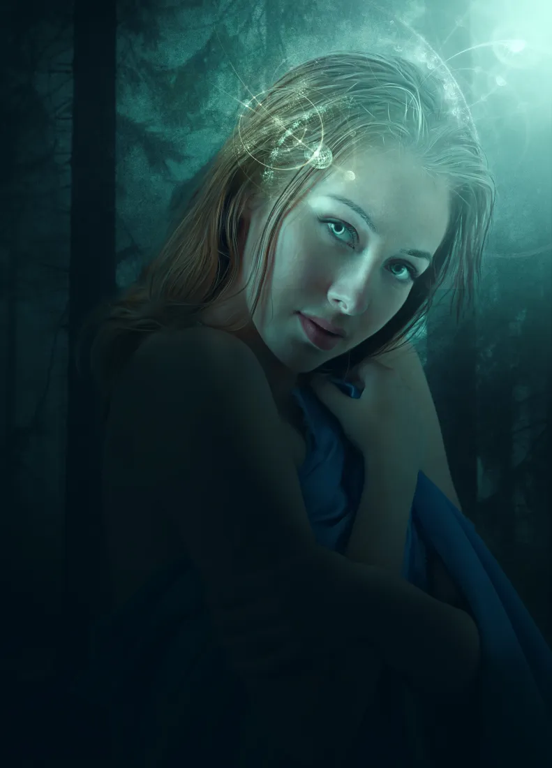 湿发欧美美女手机壁纸｜绿光背景图片 - 清冷氛围感「哲风壁纸」