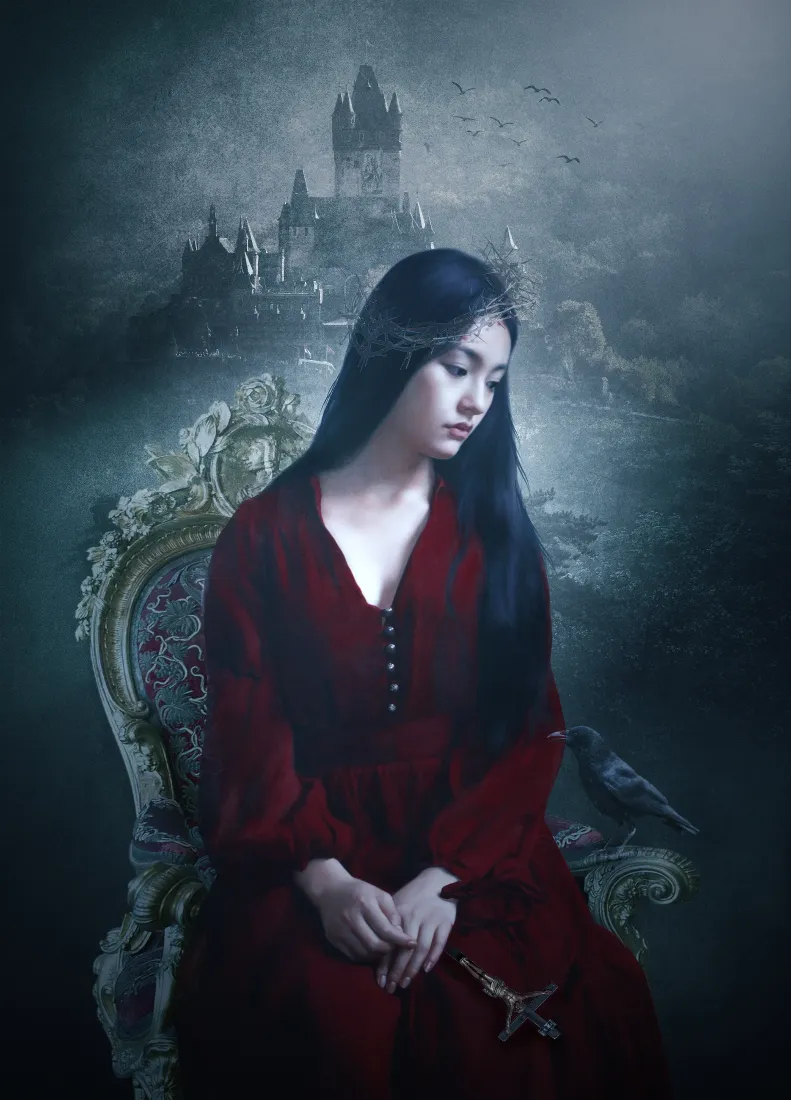 红衣少女手机壁纸｜城堡背景图片 - 暗黑复古风「哲风壁纸」