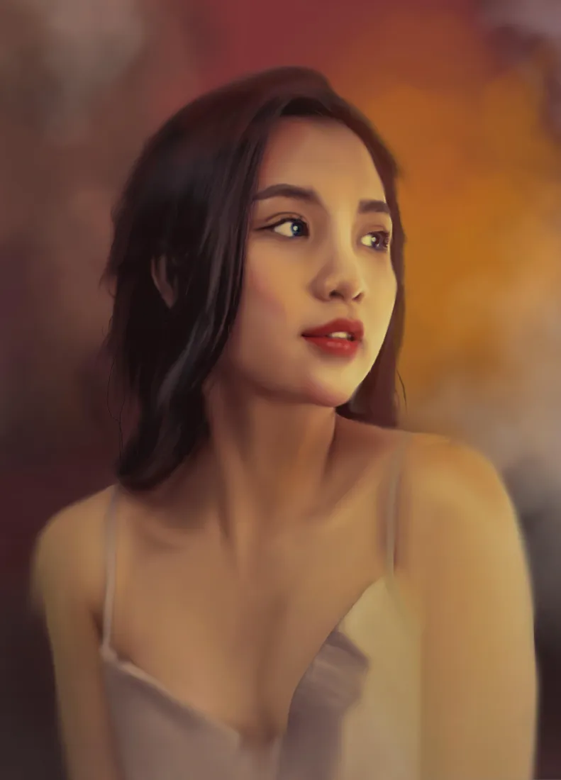 气质美女手机壁纸｜单一背景图片 - 暖调写实手绘「哲风壁纸」