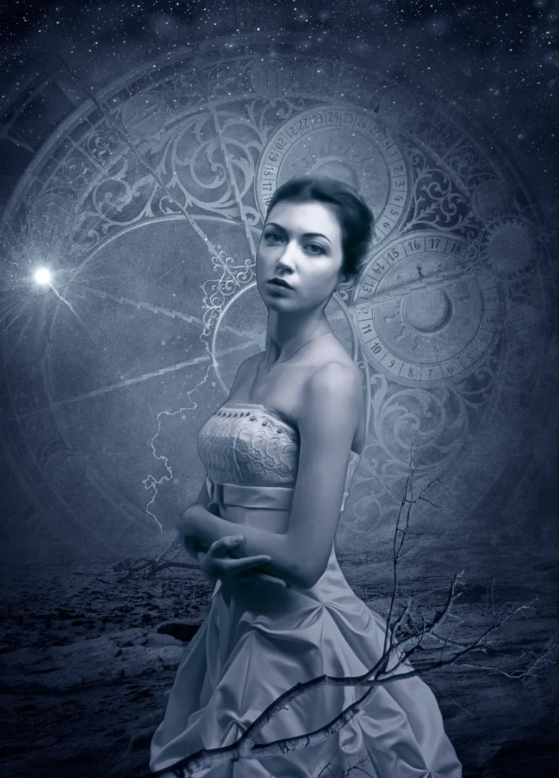 白裙女神手机壁纸｜魔法阵星空背景图片 - 静谧夜晚「哲风壁纸」