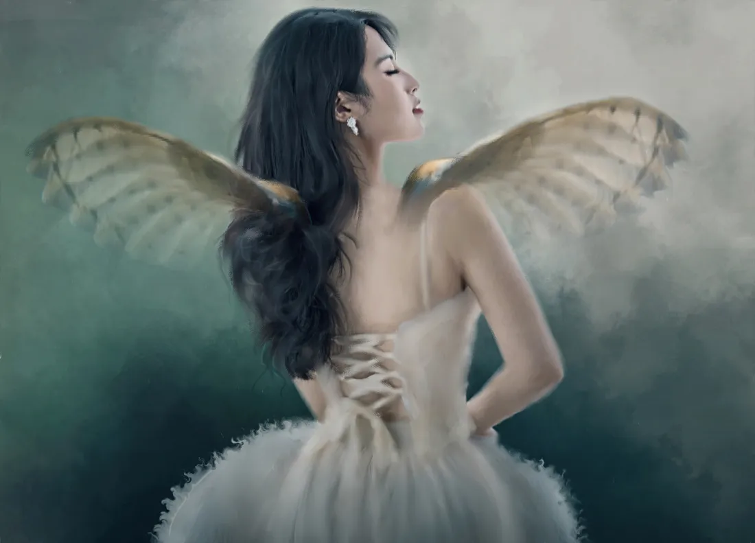 4k天使壁纸｜朦胧雾感背景图片 - 气质长发美女「哲风壁纸」