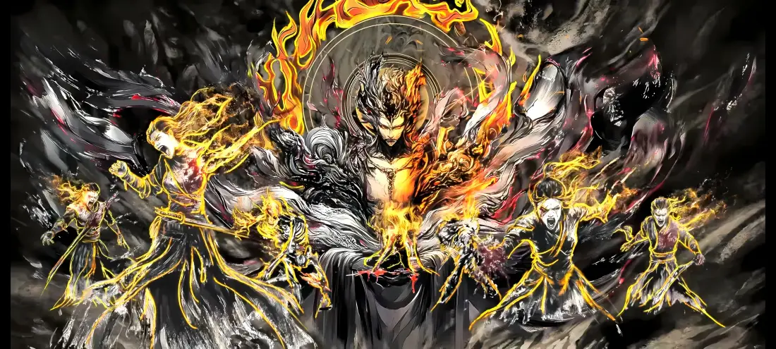 5k沧元图壁纸｜暗黑火焰背景图片 - 玄幻神魔群像「哲风壁纸」