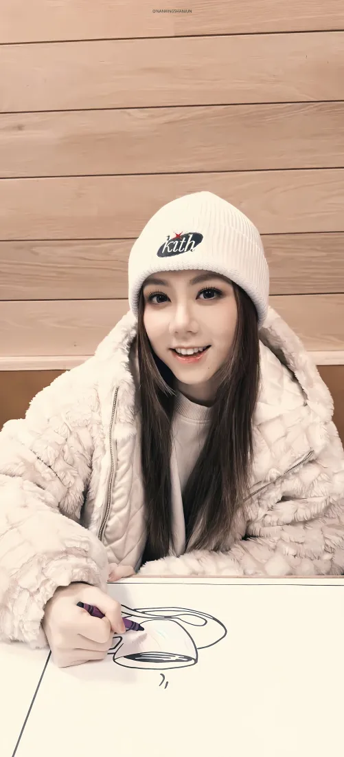 邓紫棋手机壁纸｜木质墙面背景图片 - 甜美休闲造型「哲风壁纸」