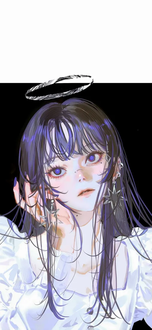 紫发天使手机壁纸｜黑色背景图片 - 清冷手绘少女「哲风壁纸」