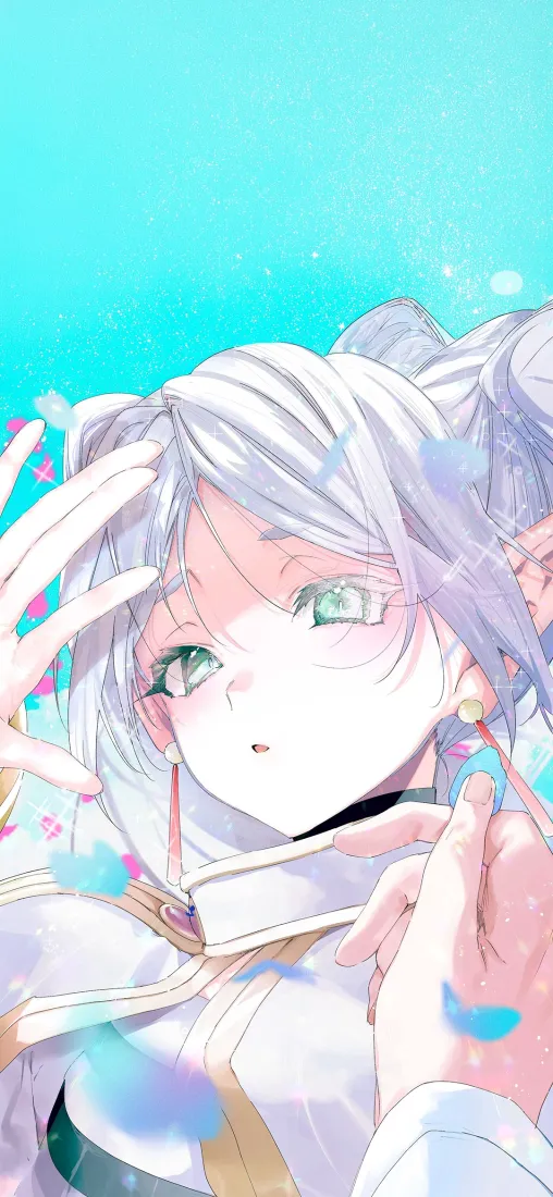 葬送的芙莉莲手机壁纸｜浅蓝背景图片 - 白发精灵少女「哲风壁纸」